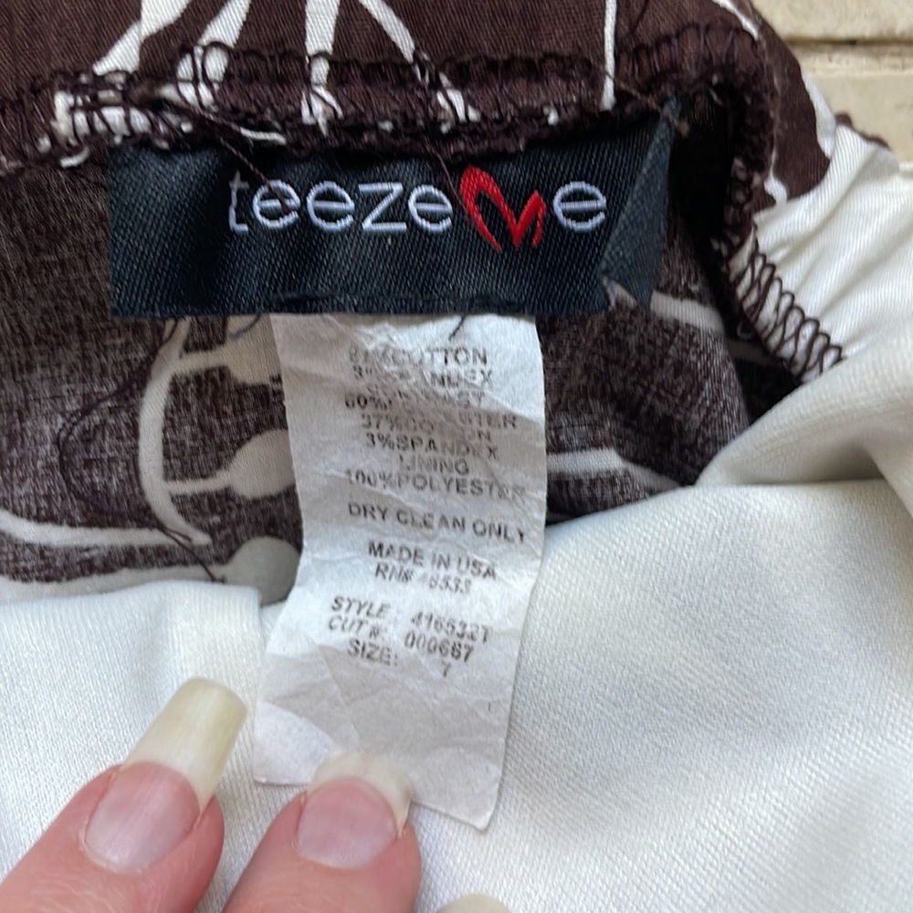 Brown White Green Floral Print TeezeMe Dress Size 7 - Picture 9 of 10